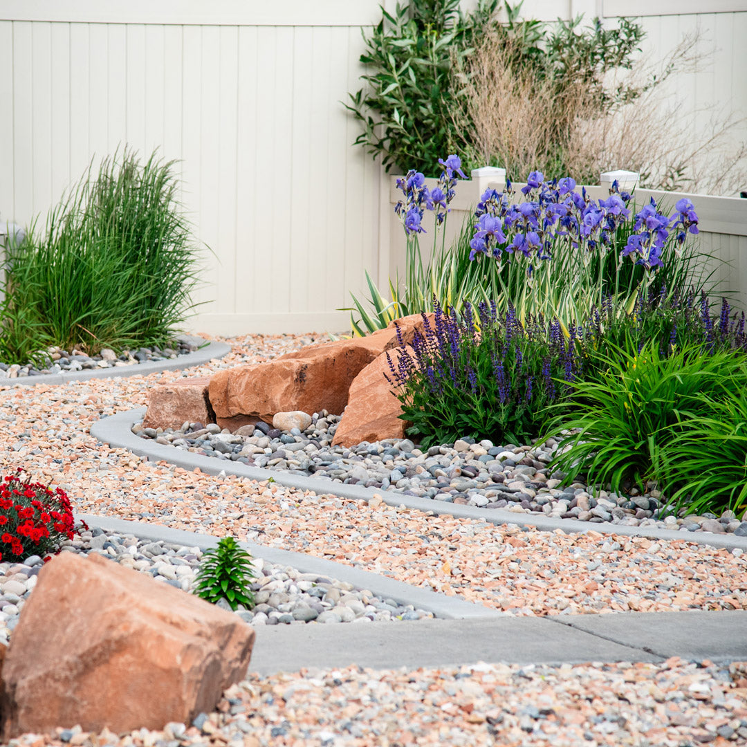 Xeriscaped garden with rocks and gravel