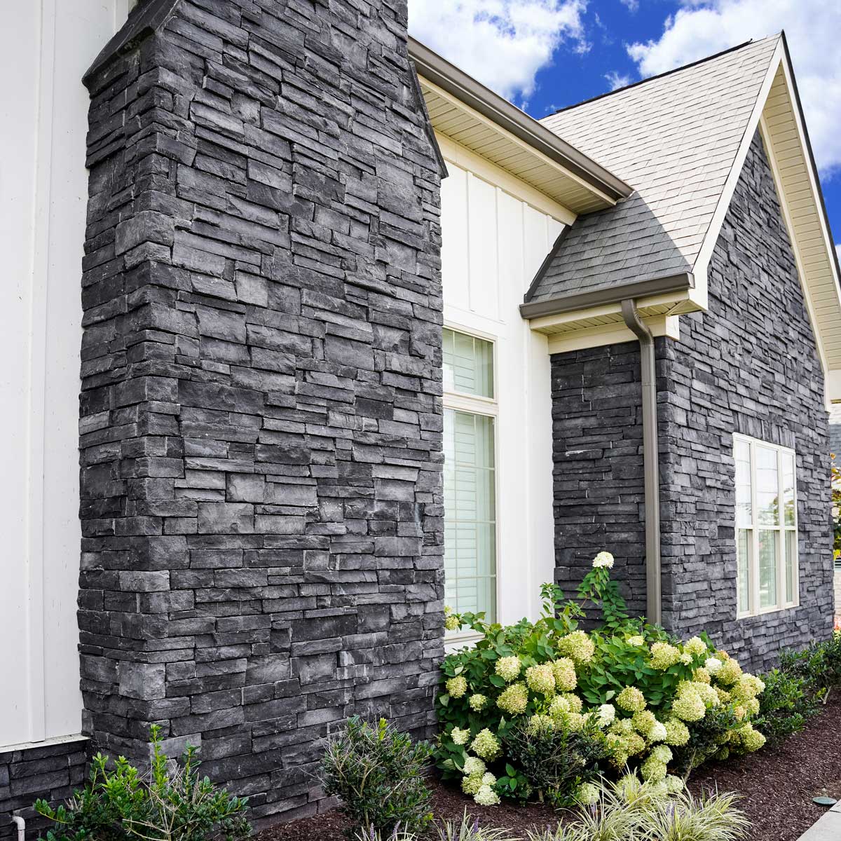 Stone veneer exterior of a house